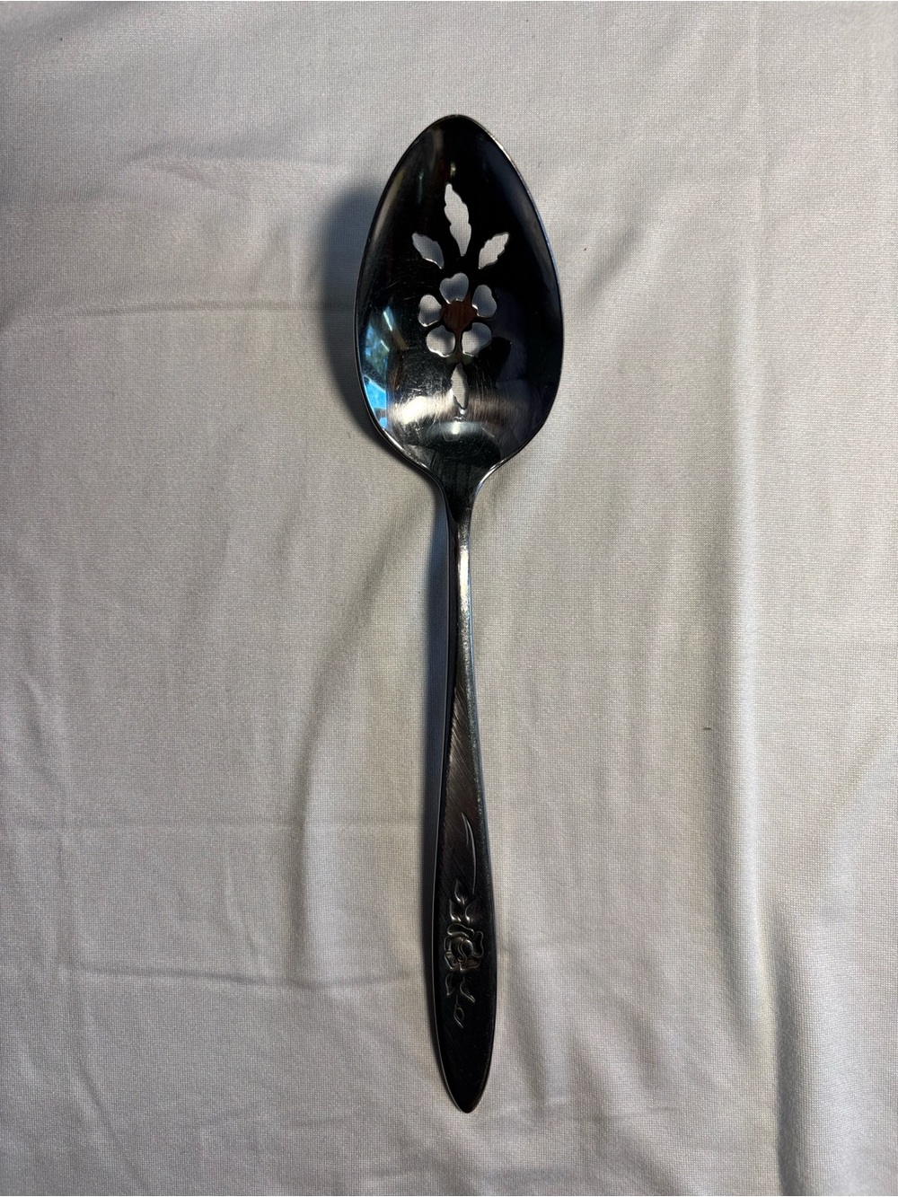 Oneida Community Rose Floral Pierced Serving Spoon